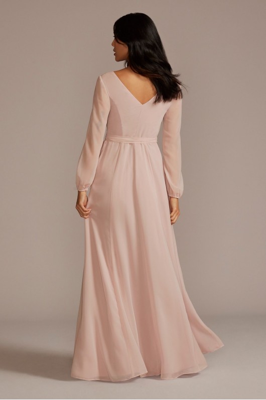 Long Sleeve Chiffon Bridesmaid Dress with Slit David&#039;s Bridal F20457