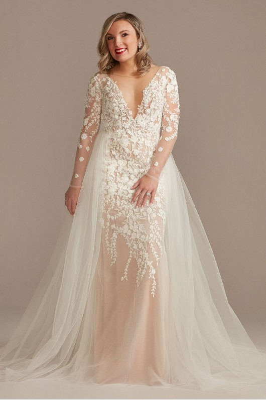 Long Sleeve Floral Illusion Bodysuit Wedding Dress  LSSWG851