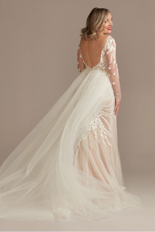 Long Sleeve Floral Illusion Bodysuit Wedding Dress  LSSWG851