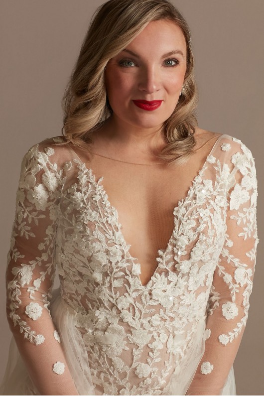 Long Sleeve Illusion Bodysuit Tall Wedding Dress  4XLLSSWG851