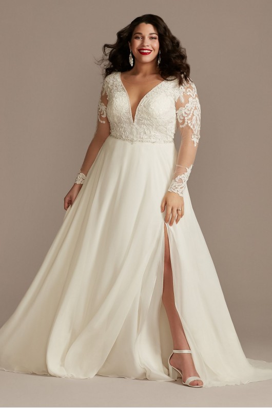 Long Sleeve Lace Applique Plus Size Wedding Dress  9SLLBSWG842