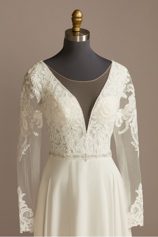 Long Sleeve Lace Applique Tall Wedding Dress  4XLSLLBSWG842