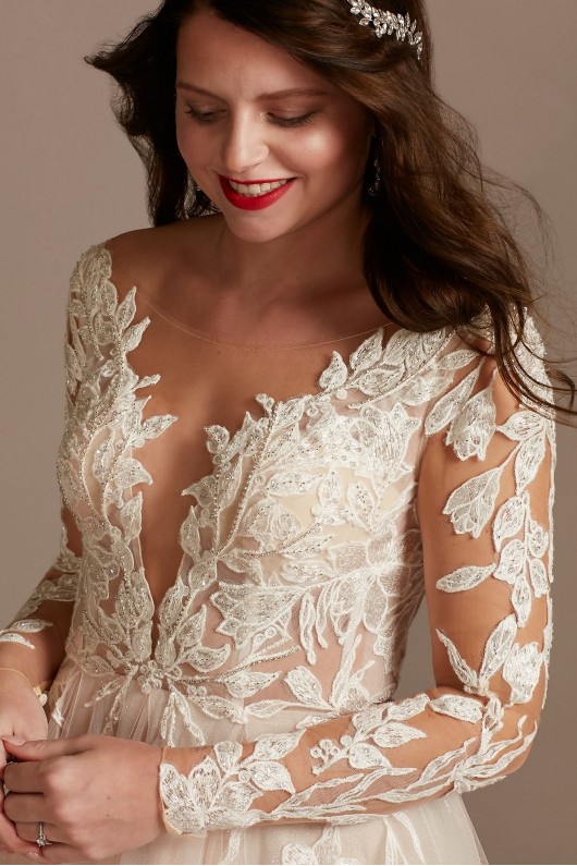 Long Sleeve Lace Appliqued Petite Wedding Dress  7SLSWG862