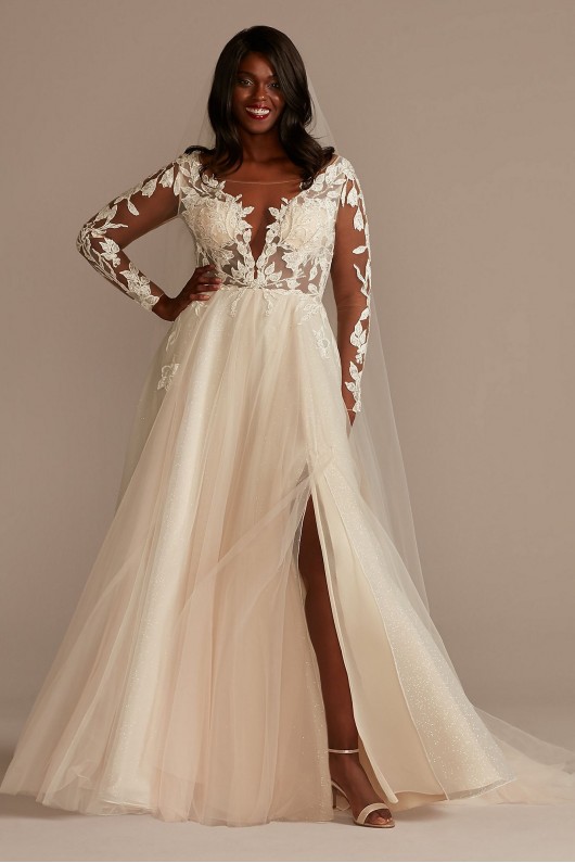 Long Sleeve Lace Appliqued Plus Size Wedding Dress  9SLSWG862
