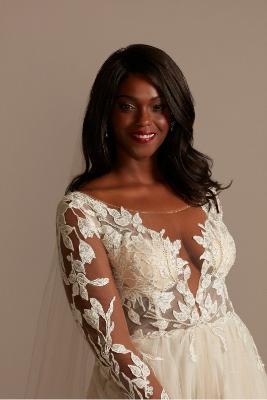Long Sleeve Lace Appliqued Tall Plus Wedding Dress  4XL9SLSWG862