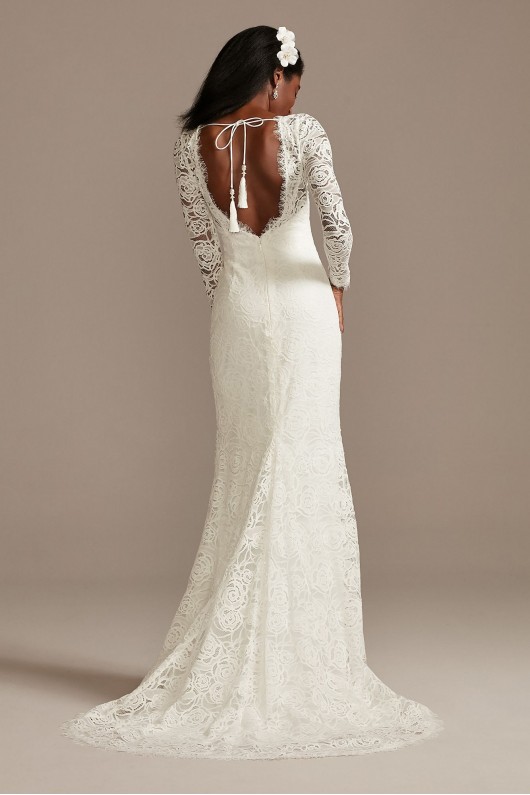 Long Sleeve Lace Tall Wedding Dress with Tie DB Studio 4XLWG4045