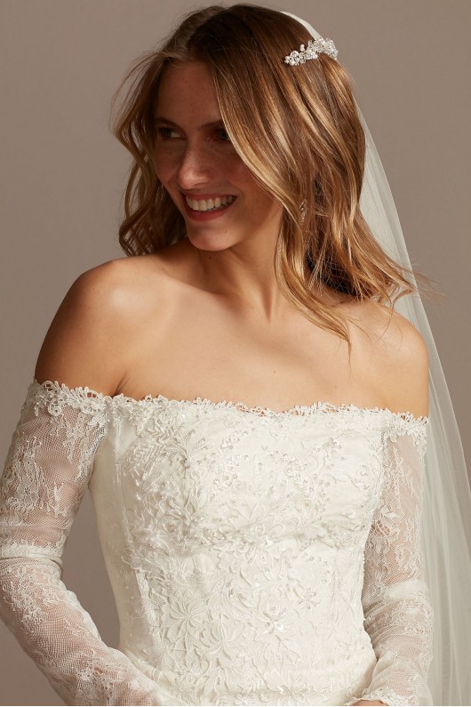Long Sleeve Off Shoulder Sequin Lace Wedding Dress  SWG874
