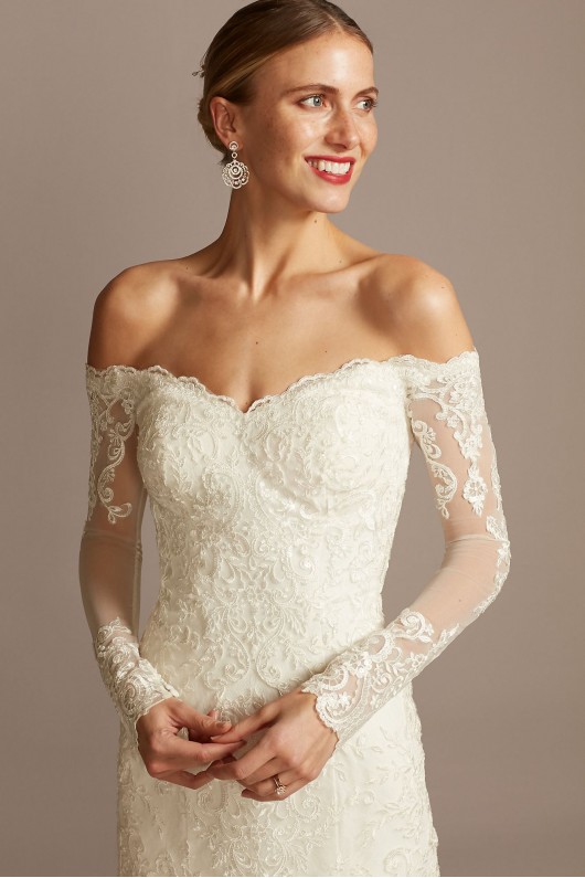 Long Sleeve Off-the-Shoulder Petite Wedding Dress  Collection 7WG3943