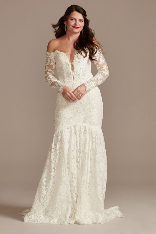 Long Sleeve Plunging Illusion Lace Wedding Dress  SLSWG855