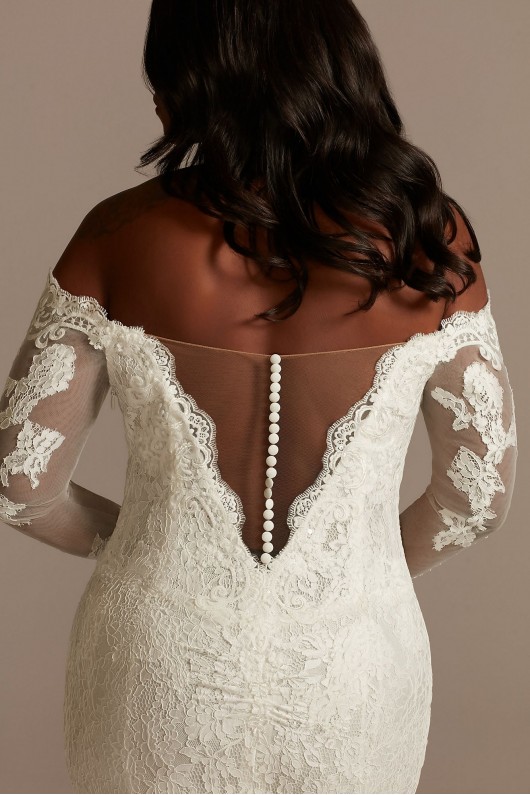 Long Sleeve Plunging Plus Size Lace Wedding Dress  9SLSWG855