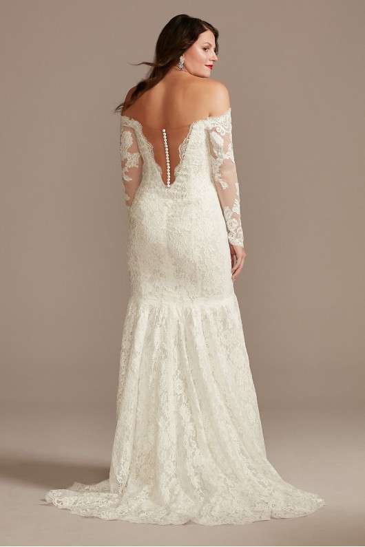 Long Sleeve Plunging Tall Lace Wedding Dress  4XLSLSWG855