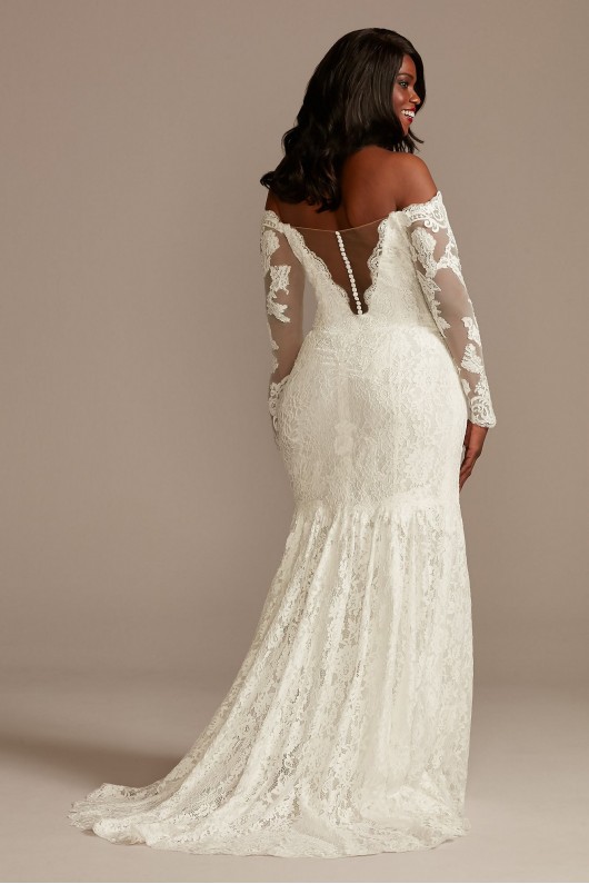 Long Sleeve Plunging Tall Plus Lace Wedding Dress  4XL9SLSWG855
