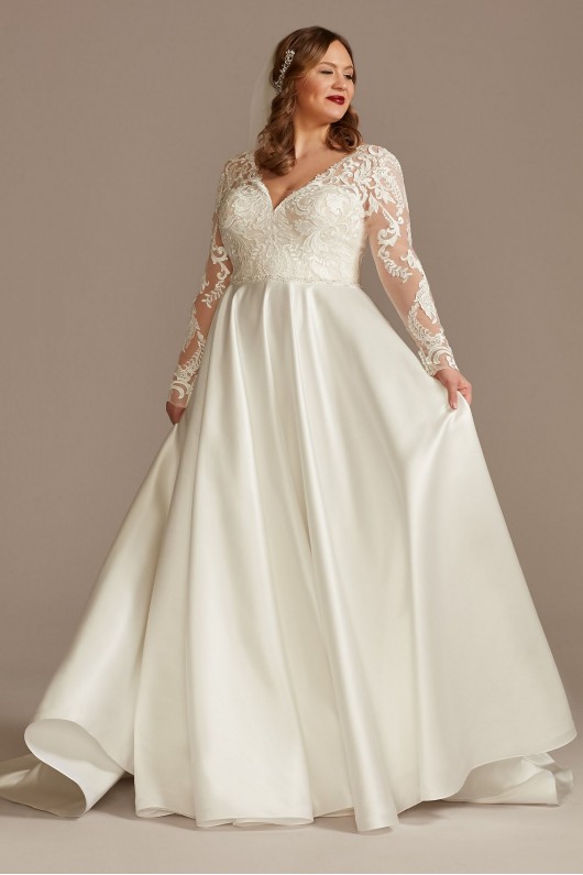 Long Sleeve Satin Plus Size Applique Wedding Dress  8CWG908