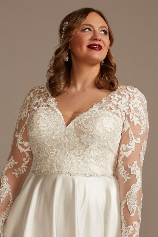 Long Sleeve Satin Tall Plus Applique Wedding Dress  4XL8CWG908