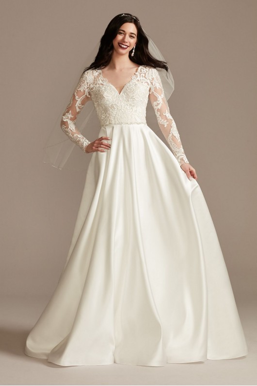 Long Sleeve Satin Wedding Dress with Appliques  CWG908