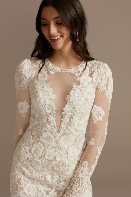 Long Sleeve Sequin Bodysuit Petite Wedding Dress  7SLMBSWG843