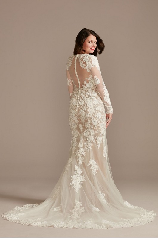 Long Sleeve Sequin Floral Applique Wedding Dress  SLSWG843