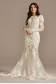 Long Sleeve Sequin Floral Bodysuit Wedding Dress  SLMBSWG843