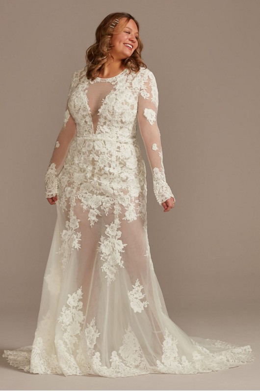 Long Sleeve Sequin Plus Bodysuit Wedding Dress  9SLMBSWG843