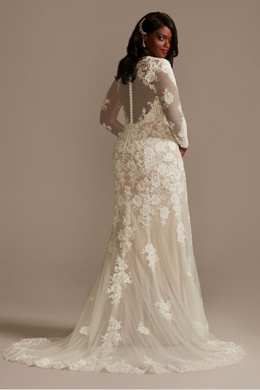 Long Sleeve Tall Plus Sequin Floral Wedding Dress  4XL9SLSWG843