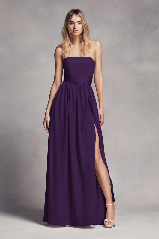 Long Strapless Bridesmaid Dress with Belt VW360307