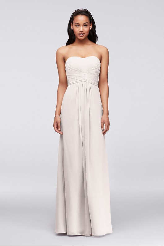 Long Strapless Chiffon Dress with Pleated Bodice  F15555