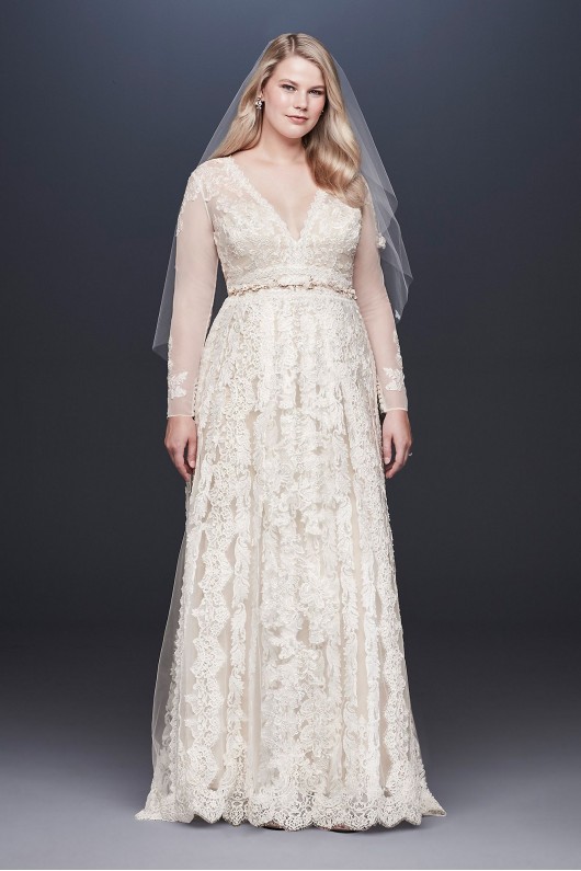 Melissa Sweet Linear Lace Plus Size Wedding Dress Melissa Sweet 8MS251173