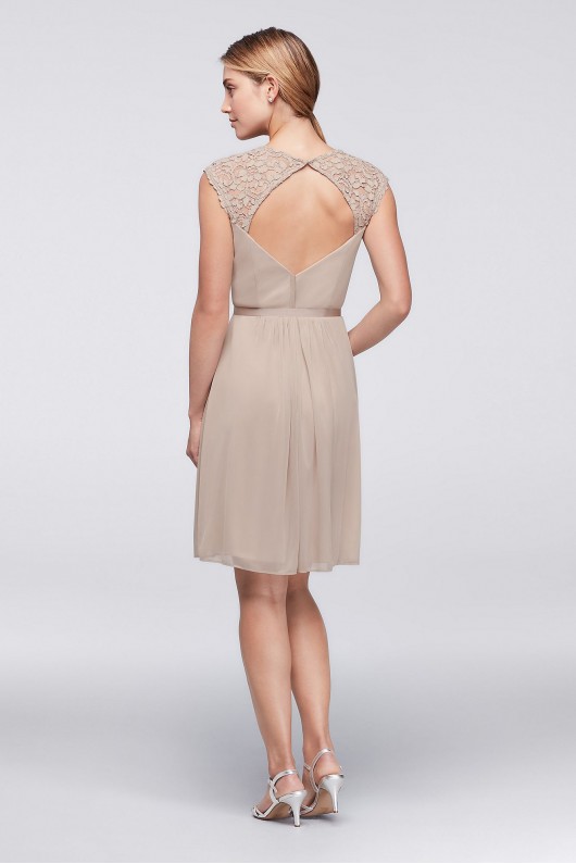 Mesh Dress with Lace Sleeves and Keyhole Back  F19442