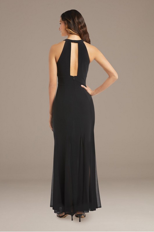 Mesh Overlay Halter Gown with Open Back  22023