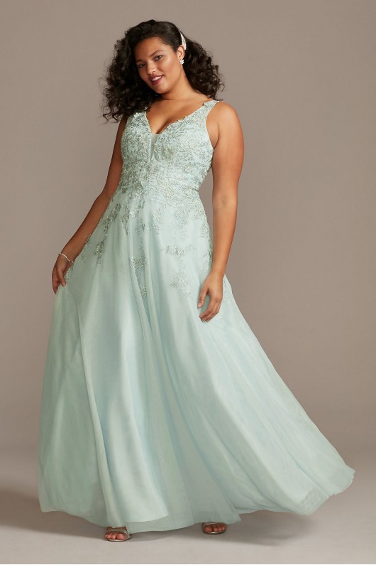 Mesh Plus Size Gown with 3D Floral Applique Xscape 783XW