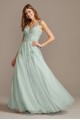 Mesh V-Neck Gown with 3D Floral Applique Xscape 783X