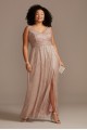 Metallic A-Line Plus Size Gown with Beaded Bands City Triangles 7994WT1W