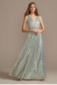 Metallic Foil Pleated V-Neck Gown with Belt Teeze Me M498441
