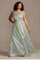 Metallic Foil Pleats V-Neck Belted Plus Size Gown Teeze Me PM498441