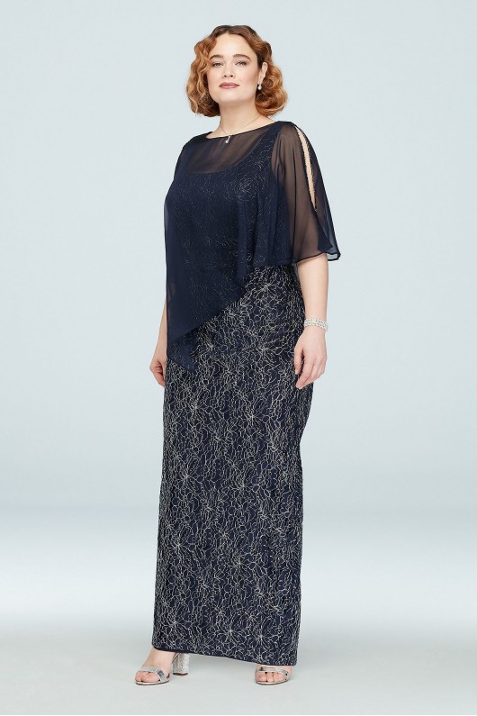 Metallic Lace Plus Size Gown with Beaded Capelet Ignite 7412142