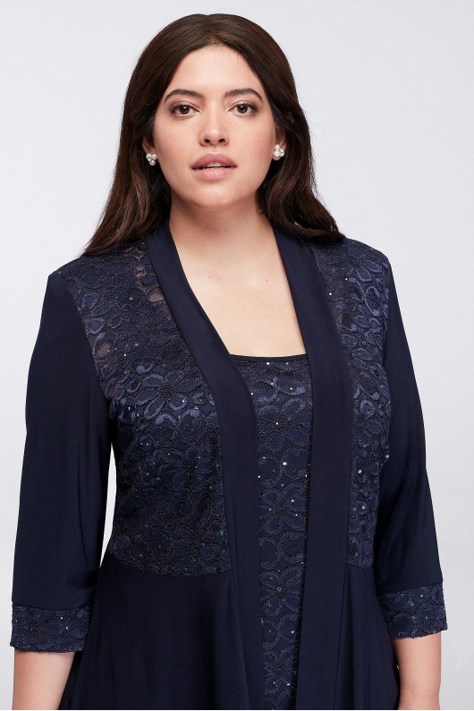 Mock Two Piece Lace and Jersey Pant Suit  7772W