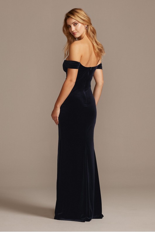 Notched Off the Shoulder Velvet Gown with Slit City Triangles 1656CH7C