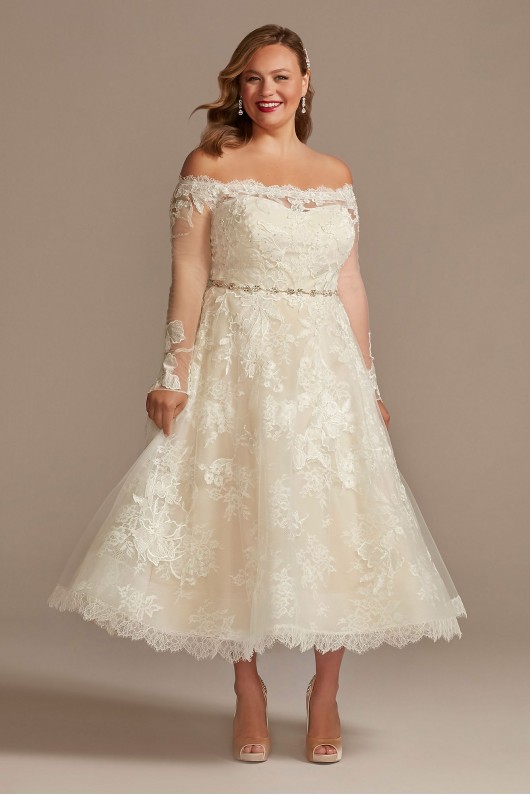 Off Shoulder Applique Plus Size Wedding Dress  8CWG902