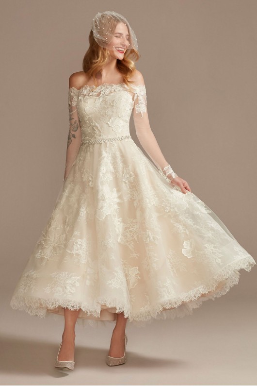 Off Shoulder Applique Tall Wedding Dress  4XLCWG902