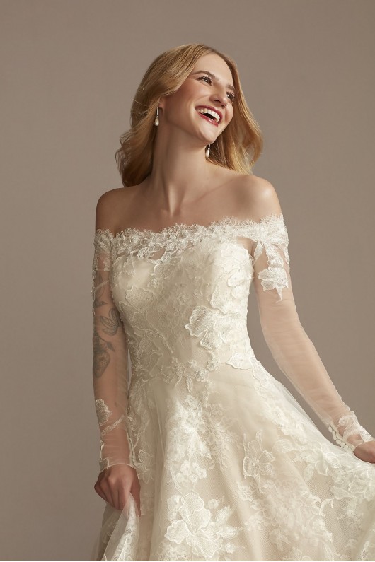 Off Shoulder Applique Tall Wedding Dress  4XLCWG902