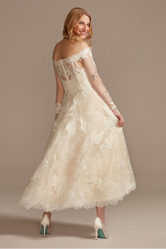 Off Shoulder Applique Tea-Length Wedding Dress  CWG902