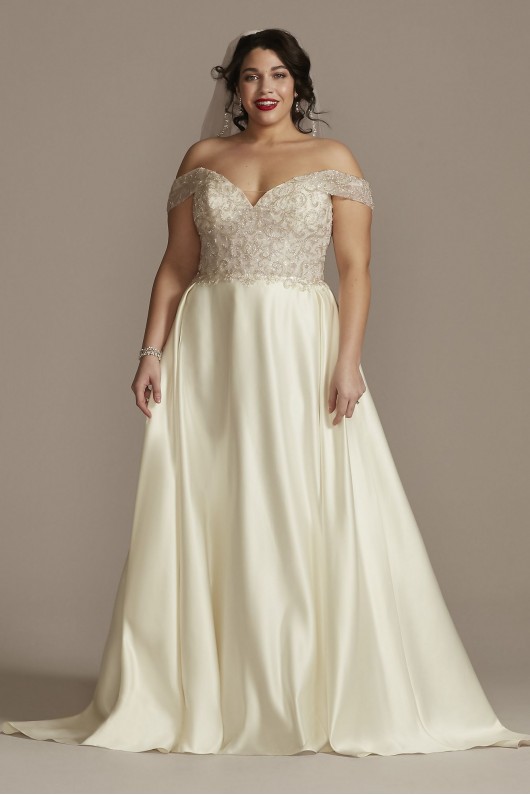 Off Shoulder Beaded Bodice Plus Size Wedding Dress  8LBCWG890