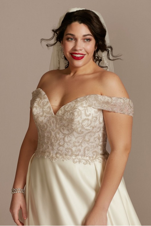 Off Shoulder Beaded Bodice Plus Size Wedding Dress  8LBCWG890