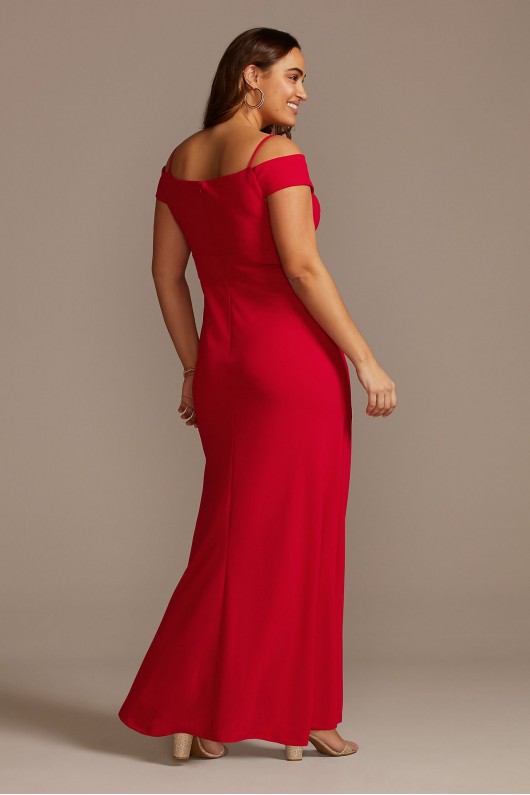 Off Shoulder Fold Seamed Plus Size Gown with Slit Morgan and Co 21927W
