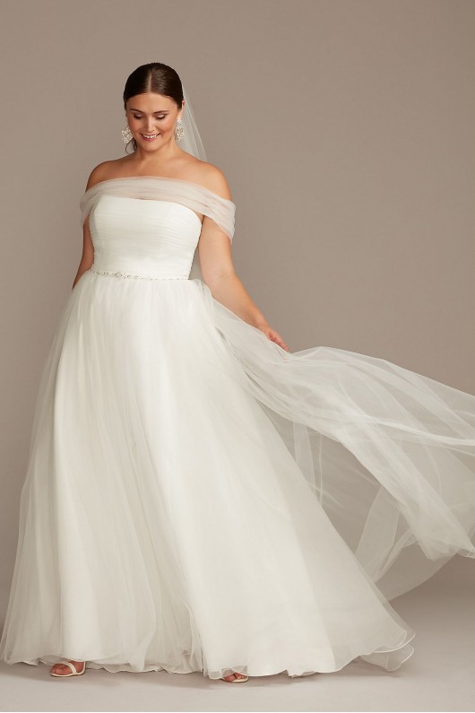 Off Shoulder Pleated Tulle Plus Size Wedding Dress  Collection 9WG3976