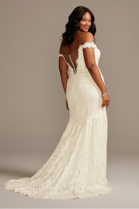 Off Shoulder Plunging Plus Size Lace Wedding Dress  9SWG855