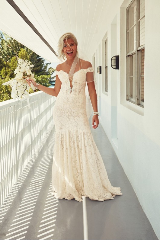 Off Shoulder Plunging Tall Lace Wedding Dress  4XLSWG855