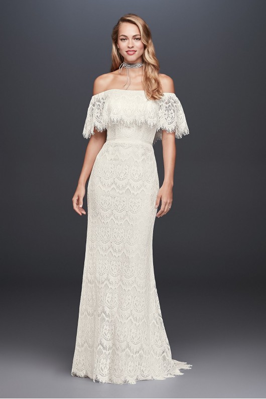 Off-The-Shoulder Eyelash Lace Sheath Wedding Dress Galina WG3892