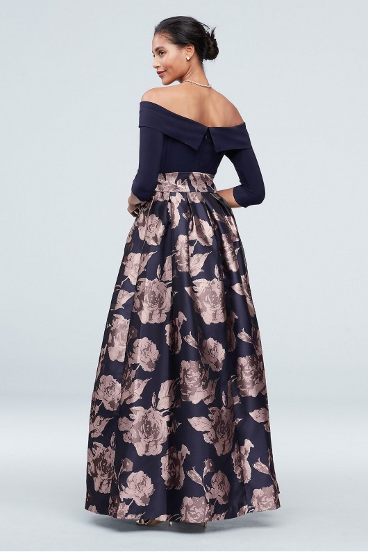 Off The Shoulder Gown with Jacquard Floral Skirt Jessica Howard JHDM6192