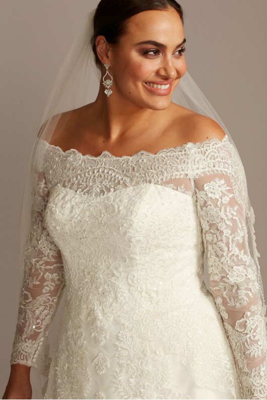 Off-The-Shoulder Plus Size Beaded Wedding Dress  4XL8CWG765